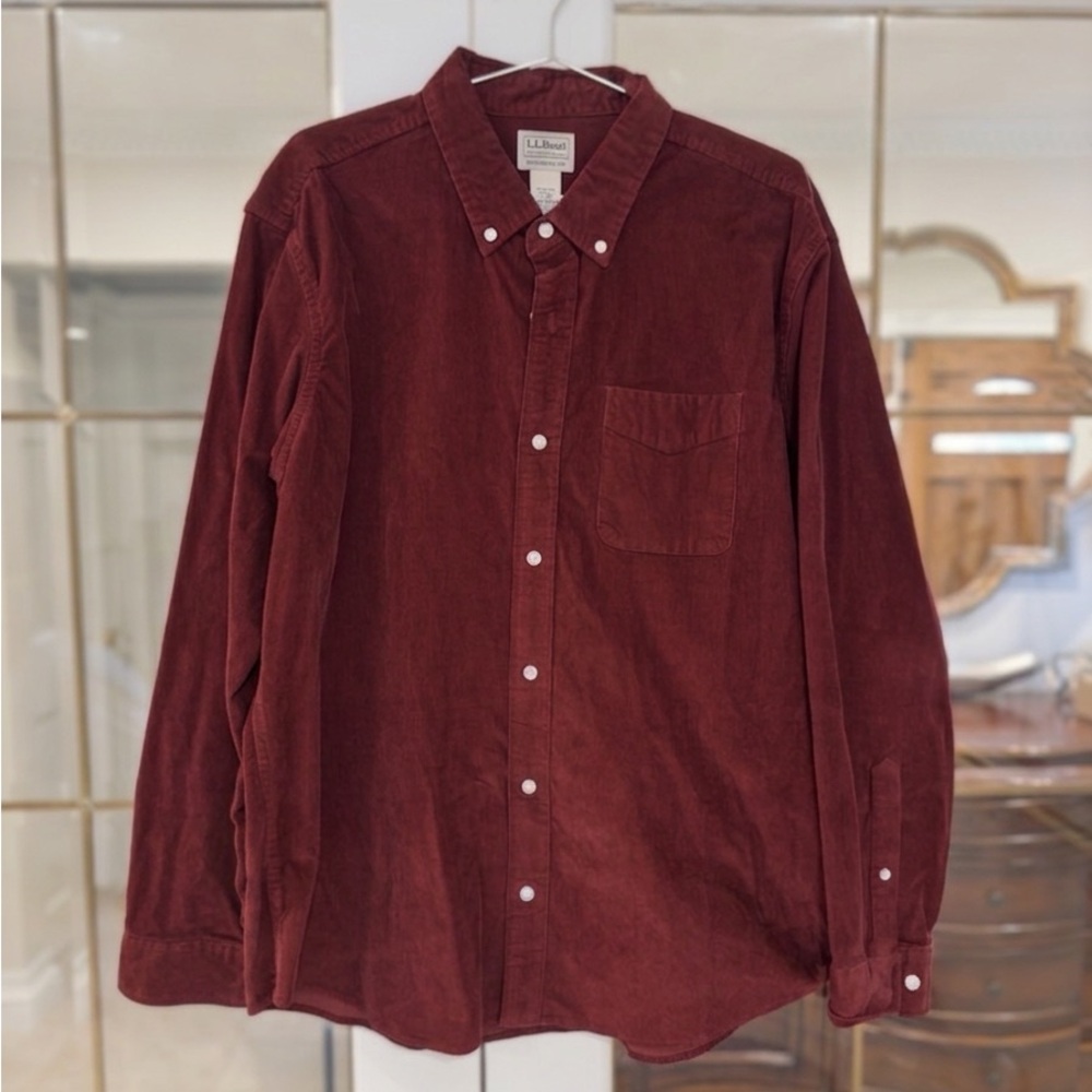 L.L. Bean Men’s Corduroy Button-Down Shirt in Deep Red